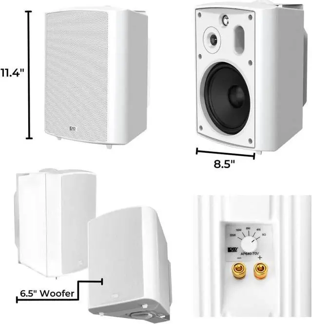 Alt view image 3 of 4 - OSD 6.5" Outdoor Patio Speaker Pair 150W, 3-Way, IP54 Weather Resistant, White AP640