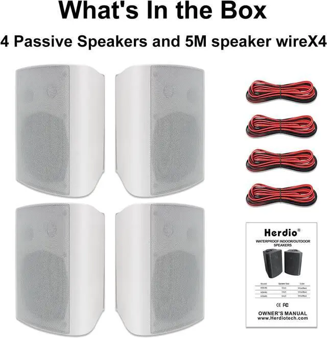Alt view image 2 of 7 - 5.25 Inch 600W Outdoor Speakers Waterproof Wired, Passive Wall Mount Speakers for Patio Garage Home,2 Pairs (White)