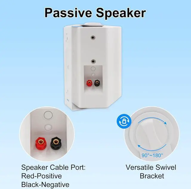 Alt view image 3 of 7 - 5.25 Inch 600W Outdoor Speakers Waterproof Wired, Passive Wall Mount Speakers for Patio Garage Home,2 Pairs (White)