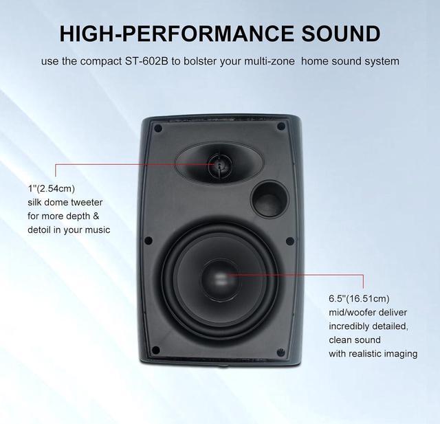 Alt view image 3 of 7 - 6.5 Inch Outdoor Speakers Wall-Mounted 400W Black - Weatherproof and High-Performance Audio Solution