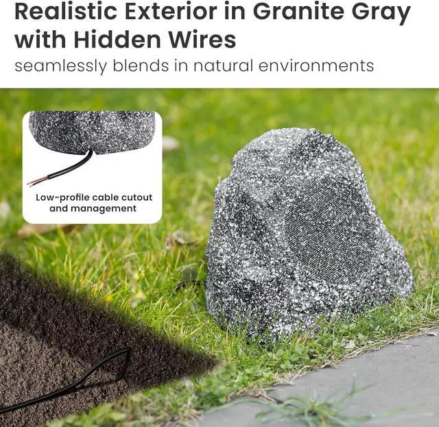 Alt view image 2 of 7 - Theater Solutions 4R4G New Wired Outdoor Garden Waterproof Granite Rock Patio Speakers (set of 4)