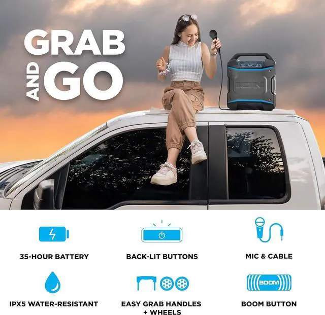 Alt view image 4 of 7 - ION Block Rocker - Portable Bluetooth Outdoor Party Speaker with Karaoke Microphone, Battery, 4 Speakers, Radio, USB Port, App, Water-Resistant, 120W