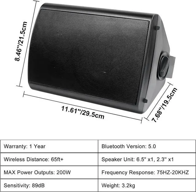 Alt view image 6 of 7 - 800W 6.5 Inch Outdoor Speakers Bluetooth Waterproof Wired with Superior Amplifier, Wall Mounted Sound System, Enhanced Bass & Durable, Mountable Swivel Brackets, for Patio Home (2 Pairs, White)