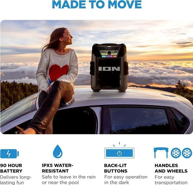 Alt view image 4 of 7 - ION Block Rocker XL - Portable Bluetooth Outdoor Party Speaker, 220W, with Karaoke Microphone, Battery, 5 Speakers, Lights, Radio, USB Charging & App