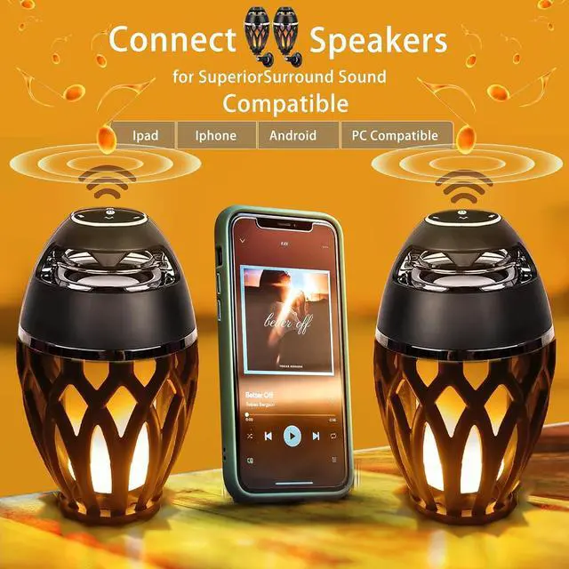 Alt view image 4 of 7 - LED Flame Speaker,Tiki Torch Atmosphere Light Speakers,Outdoor Bluetooth 5.0 Wireless Portable Waterproof Speaker for Porch Patio Yard Party Camping,Electronics Gifts for Men Women