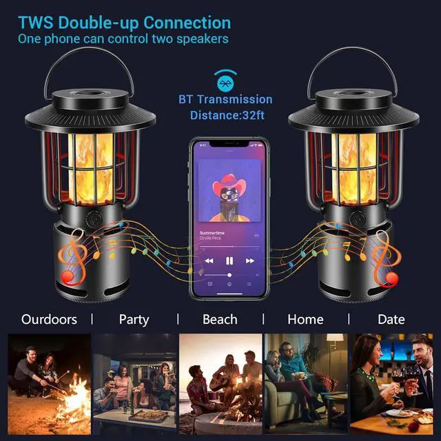 Alt view image 4 of 7 - Outdoor Bluetooth Speaker, IP65 Waterproof Wireless Speaker with 3 Lights Modes, Outdoor Camping Portable Speaker Gift for Men Emergency, Hiking, Party (2 Pack)