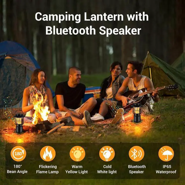 Alt view image 6 of 7 - Outdoor Bluetooth Speaker, IP65 Waterproof Wireless Speaker with 3 Lights Modes, Outdoor Camping Portable Speaker Gift for Men Emergency, Hiking, Party (2 Pack)