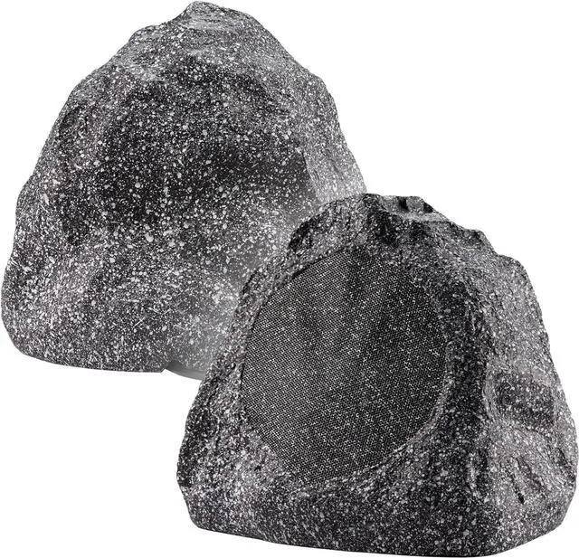 Main image of Theater Solutions 2R6G Outdoor Granite 6.5" Rock 2 Speaker Set for Deck Pool Spa Yard Garden, Granite Grey