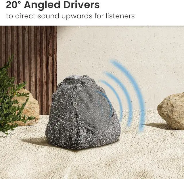 Alt view image 4 of 7 - Theater Solutions 2R6G Outdoor Granite 6.5" Rock 2 Speaker Set for Deck Pool Spa Yard Garden, Granite Grey