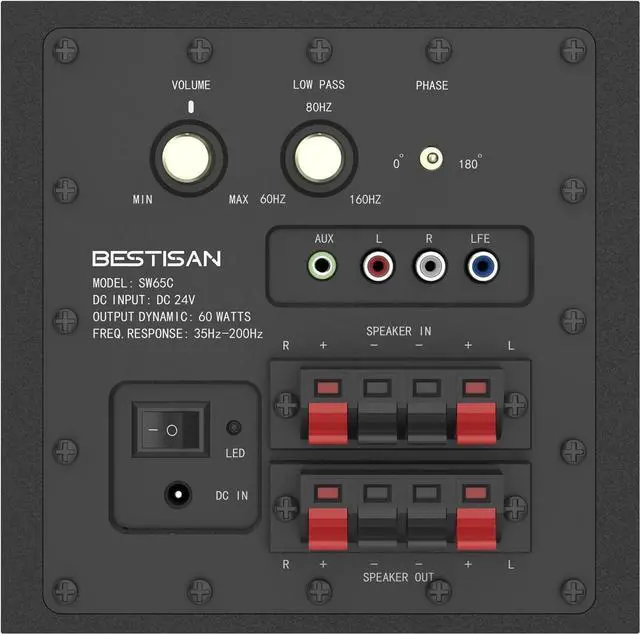 Alt view image 3 of 7 - BESTISAN 6.5 Subwoofer, Powered Home Audio Sub woofer with Deep Bass in Compact Design, for Studio and Home Theater, Black,SW65C