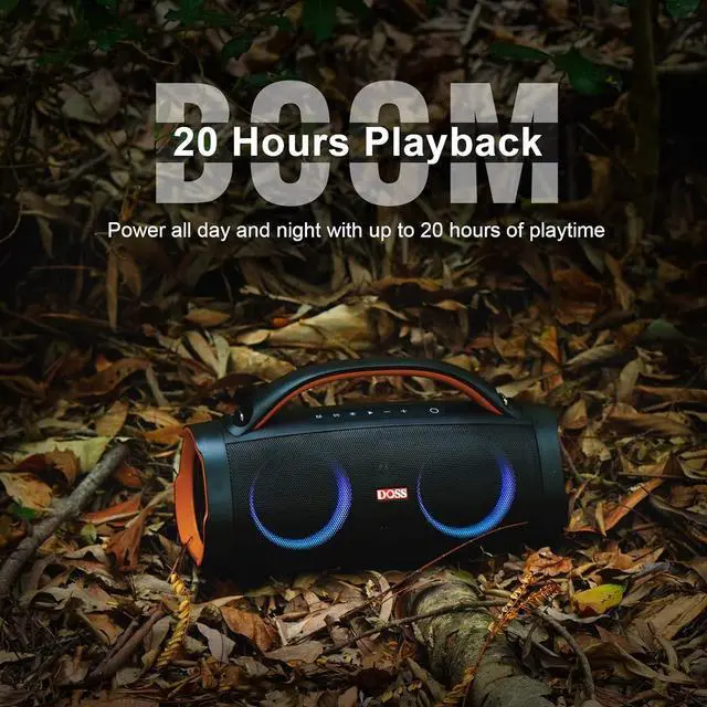 Alt view image 4 of 7 - DOSS Extreme Boom Pro Bluetooth Speaker with 100W Stereo Sound, Rich Bass, IPX6 Waterproof, 20H Playtime, Power Bank, Mixed Color Light, Portable for Outdoor, Camping, Beach - Orange