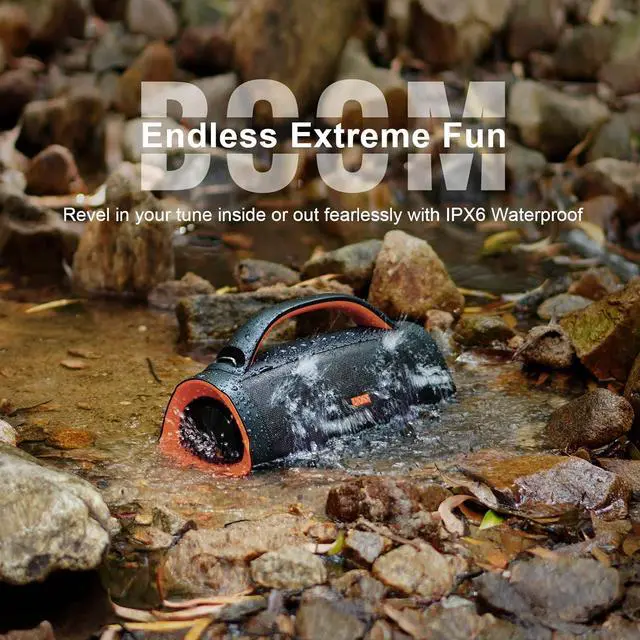 Alt view image 3 of 7 - DOSS Extreme Boom Pro Bluetooth Speaker with 100W Stereo Sound, Rich Bass, IPX6 Waterproof, 20H Playtime, Power Bank, Mixed Color Light, Portable for Outdoor, Camping, Beach - Orange