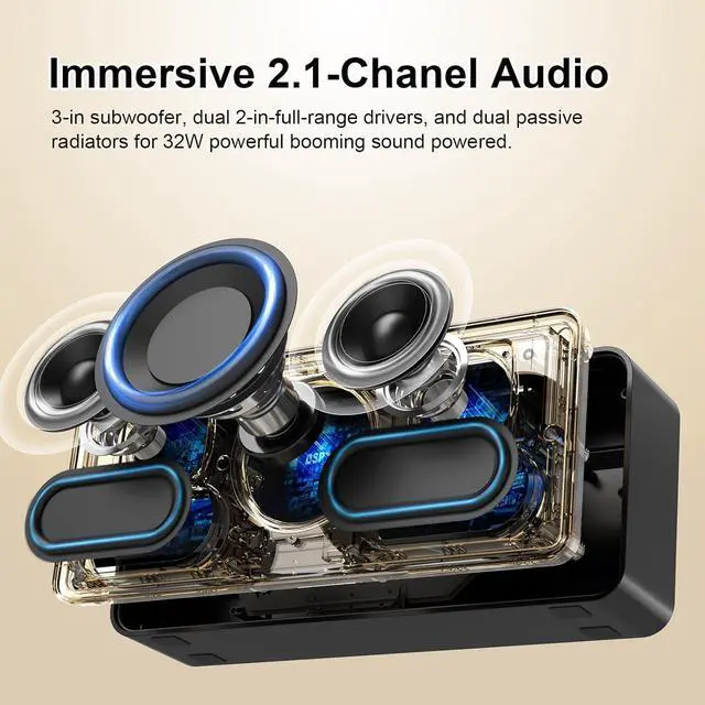 Alt view image 2 of 7 - DOSS SoundBox XL Bluetooth Speaker with Subwoofer, 32W Loud Sound with Booming Bass, Dual DSP Technologies, 10H Playtime, USB-C, TWS, 2.1 Sound Channel Home Speaker for Indoor, and Office-Upgraded