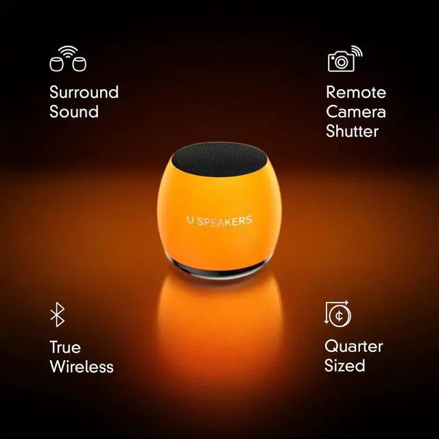 Alt view image 3 of 5 - U Micro Speaker | Glow in Dark | Stylish Small Portable Wireless Bluetooth 5.0 | Built-in Mic & Remote Shutter | Perfect Speaker for Parties, Travel! Mini Device, Rich Sound | Glow Yellow