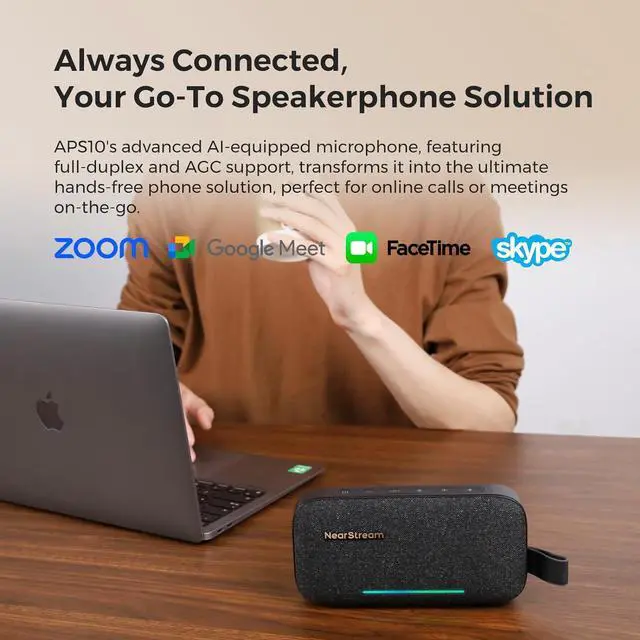 Alt view image 5 of 7 - Portable Bluetooth Speaker, Wireless Speakerphone with Microphone, Powerful Sound, USB Speaker with 15H Playtime, Support Multiple Speaker Pairing for Home, Outdoors, APS10