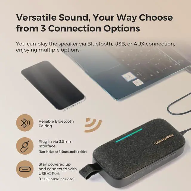 Alt view image 7 of 7 - Portable Bluetooth Speaker, Wireless Speakerphone with Microphone, Powerful Sound, USB Speaker with 15H Playtime, Support Multiple Speaker Pairing for Home, Outdoors, APS10