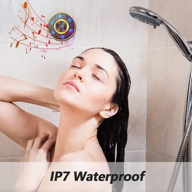 Alt view image 4 of 7 - Rulefiss Shower Speaker, Bluetooth Speakers Waterproof IP7 with Suction Cup, Portable Speaker with LED Light, Shower Radio for Bathroom, 3D Crystal Sound & Bass, Kayak, Pool, Beach, Bike