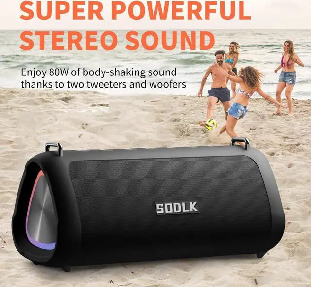 Alt view image 4 of 7 - Bluetooth Speakers, 80W Powerful Portable Wireless Speaker Outdoor IPX7 Waterproof, TF Card, USB Flash Drive, AUX for Party, Pool with EQ, Mic, Mixed Color Light and Charge Out