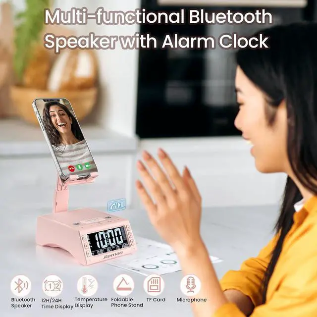 Alt view image 3 of 7 - JTEMAN Gifts for Men Women,Cell Phone Stand with Wireless Bluetooth Speaker,Adjustable Cool Tech Kitchen Gadgets,Unique Birthday Gift Idea for Him, Husband, BoyfriendPink