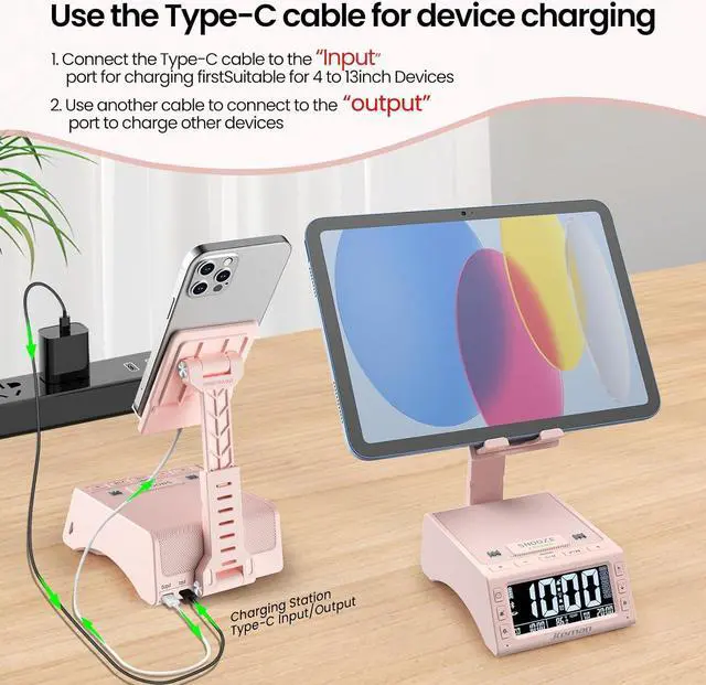 Alt view image 7 of 7 - JTEMAN Gifts for Men Women,Cell Phone Stand with Wireless Bluetooth Speaker,Adjustable Cool Tech Kitchen Gadgets,Unique Birthday Gift Idea for Him, Husband, BoyfriendPink