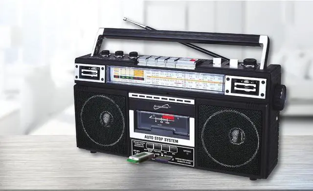 Alt view image 2 of 4 - Supersonic SC-3201BT 4 Band Radio & Cassette Player Boombox, Bluetooth Speaker, AM/FM/SW Radio with MP3 Playback, USB & SD Card, 3 Band EQ and Earphone Jack
