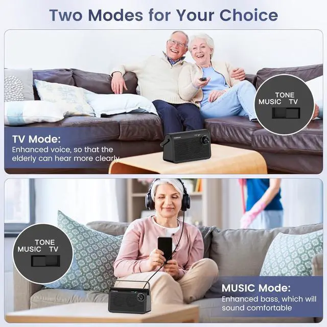 Alt view image 5 of 7 - Tosima TV-9000 Wireless TV Speaker,Portable TV Speaker for Hard of Hearing and Elderly, 2.4G RF Transimitter 30M/100Ft Range, 1000mAh Rechargable Battery,Compatible with All Audio Devices