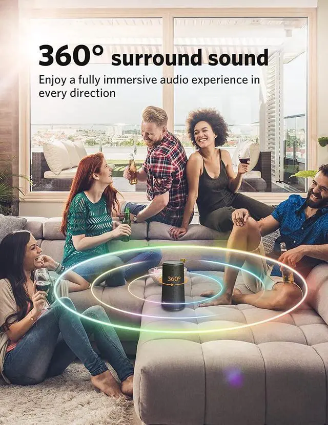 Alt view image 2 of 7 - EarFun® UBOOM Bluetooth Speaker, [24W Stereo Sound] Boom Bass, 360° Surround Sound, Sweatshield IPX7 Waterproof, Indoor & Outdoor Modes, Dual Pairing, 24Hrs, Portable Wireless Speaker for iPhone etc