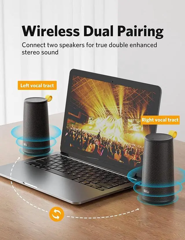 Alt view image 4 of 7 - EarFun® UBOOM Bluetooth Speaker, [24W Stereo Sound] Boom Bass, 360° Surround Sound, Sweatshield IPX7 Waterproof, Indoor & Outdoor Modes, Dual Pairing, 24Hrs, Portable Wireless Speaker for iPhone etc
