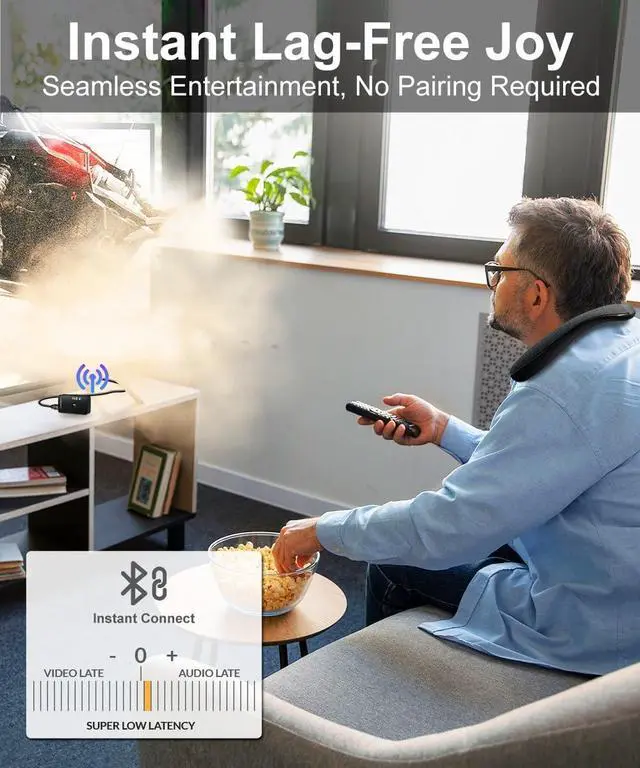 Alt view image 3 of 6 - HomeSpot Wireless Neckband Speaker with Bluetooth Transmitter Set for TV and Low Latency Gaming Boomerang