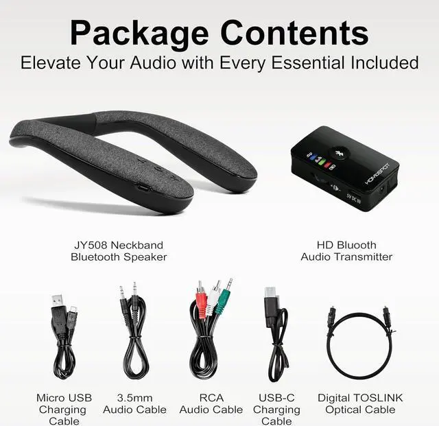 Alt view image 2 of 6 - HomeSpot Wireless Neckband Speaker with Bluetooth Transmitter Set for TV and Low Latency Gaming Boomerang