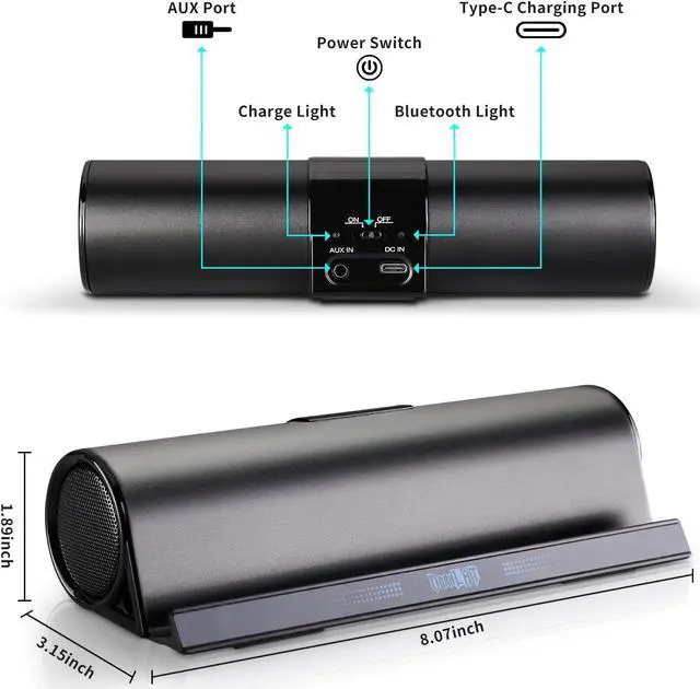 Alt view image 2 of 7 - Wireless Bluetooth Speakers, Portable Phone Tablet Stand Holder Speaker, Dual Drivers Bass Stereo Dock Speaker for iPad, Phone, Outdoor, Travel, Home Party (Black)