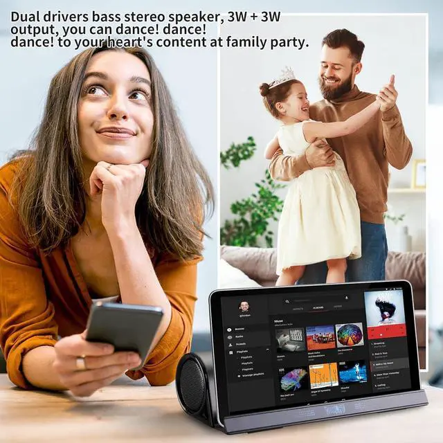 Alt view image 5 of 7 - Wireless Bluetooth Speakers, Portable Phone Tablet Stand Holder Speaker, Dual Drivers Bass Stereo Dock Speaker for iPad, Phone, Outdoor, Travel, Home Party (Black)