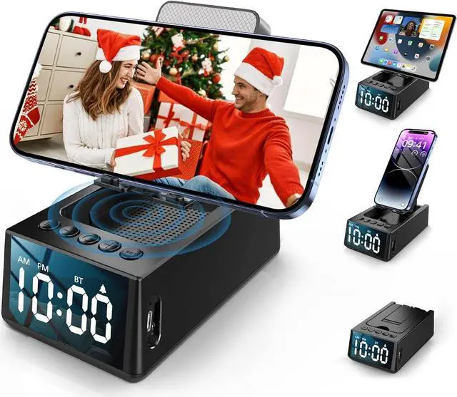 Main image of Adjustable Phone Stand with Built-in Bluetooth Speaker, Portable with Non-Slip Base, Unique Gifts, Tech Gifts for Men, Cool Gadgets for Home and Outdoor Use (Black)