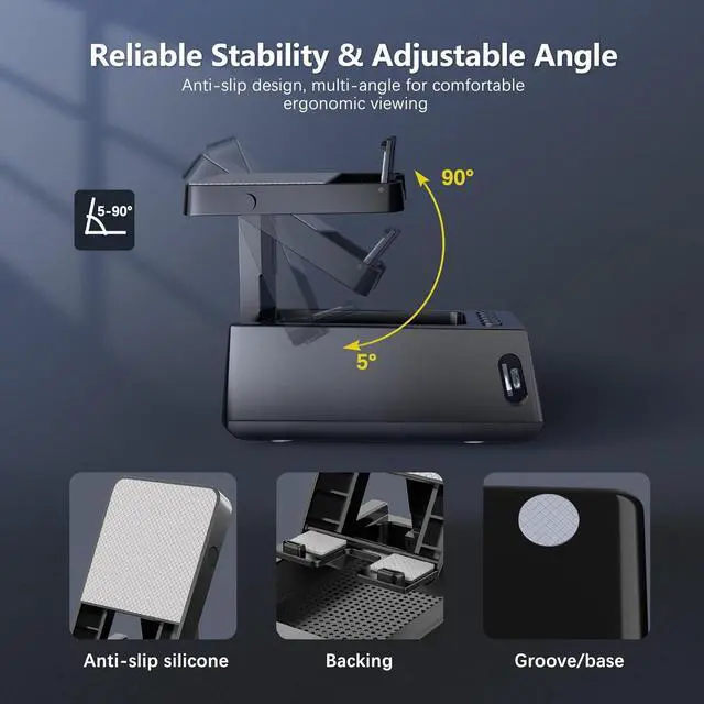 Alt view image 3 of 7 - Adjustable Phone Stand with Built-in Bluetooth Speaker, Portable with Non-Slip Base, Unique Gifts, Tech Gifts for Men, Cool Gadgets for Home and Outdoor Use (Black)