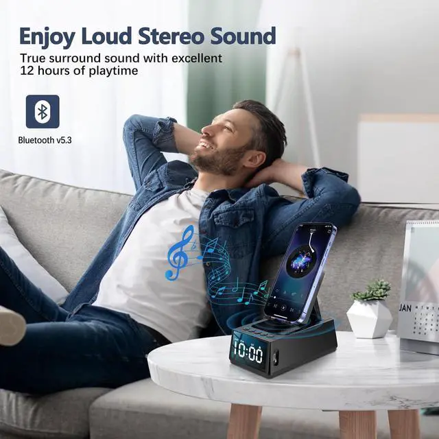 Alt view image 4 of 7 - Adjustable Phone Stand with Built-in Bluetooth Speaker, Portable with Non-Slip Base, Unique Gifts, Tech Gifts for Men, Cool Gadgets for Home and Outdoor Use (Black)