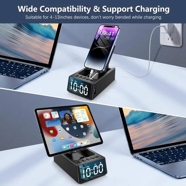 Alt view image 5 of 7 - Adjustable Phone Stand with Built-in Bluetooth Speaker, Portable with Non-Slip Base, Unique Gifts, Tech Gifts for Men, Cool Gadgets for Home and Outdoor Use (Black)