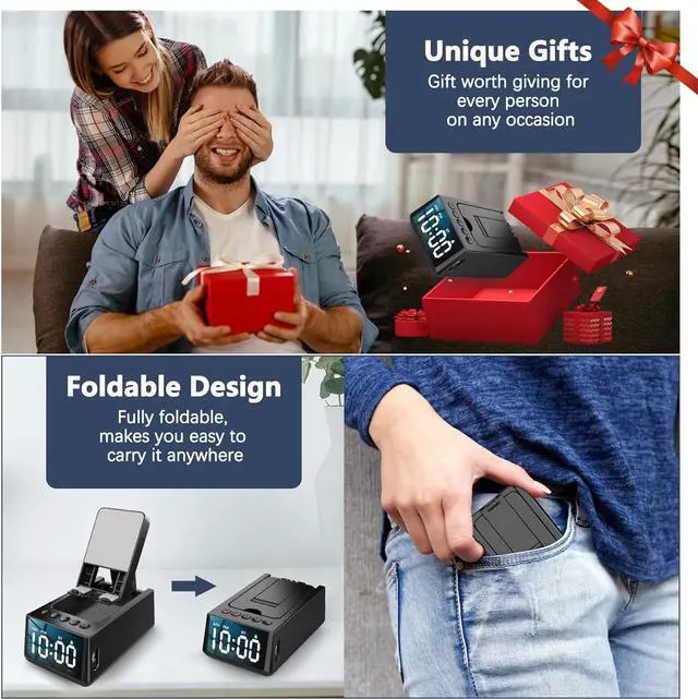 Alt view image 7 of 7 - Adjustable Phone Stand with Built-in Bluetooth Speaker, Portable with Non-Slip Base, Unique Gifts, Tech Gifts for Men, Cool Gadgets for Home and Outdoor Use (Black)