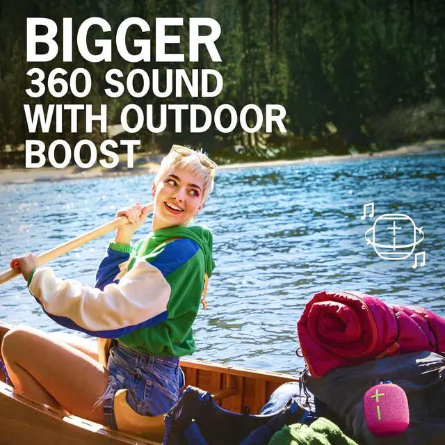 Alt view image 3 of 7 - Ultimate Ears WONDERBOOM 3, Small Portable Wireless Bluetooth Speaker, Big Bass 360-Degree Sound for Outdoors, Waterproof, Dustproof IP67, Floatable, 131 ft Range - Joyous Brights Grey