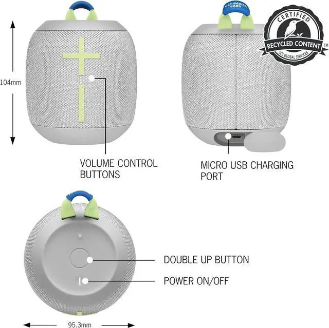 Alt view image 7 of 7 - Ultimate Ears WONDERBOOM 3, Small Portable Wireless Bluetooth Speaker, Big Bass 360-Degree Sound for Outdoors, Waterproof, Dustproof IP67, Floatable, 131 ft Range - Joyous Brights Grey