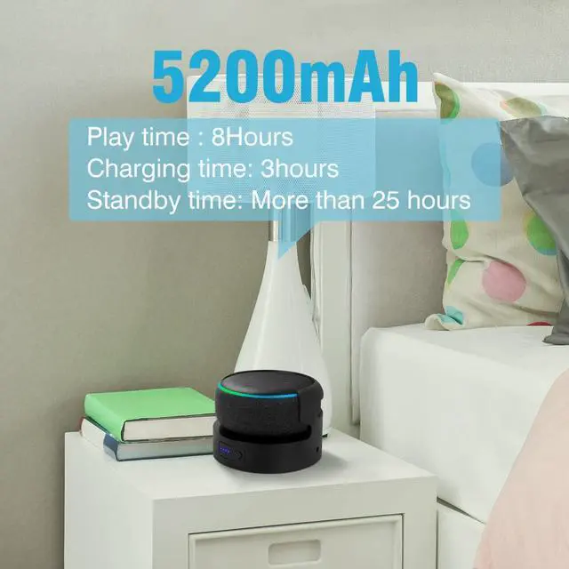 Alt view image 3 of 7 - Battery Base for Echo Dot 3rd Gen Battery Stand Portable Charger for Dot 3rd & Google Mini 2 Back up Battery 8 Hours Play time, Not Include Speaker (Black 5200)