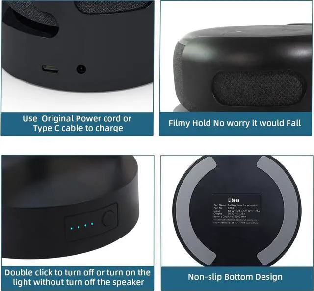 Alt view image 7 of 7 - Battery Base for Echo Dot 3rd Gen Battery Stand Portable Charger for Dot 3rd & Google Mini 2 Back up Battery 8 Hours Play time, Not Include Speaker (Black 5200)