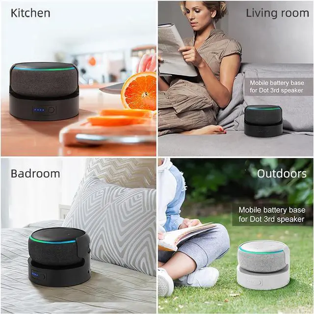 Alt view image 6 of 7 - Battery Base for Echo Dot 3rd Gen Battery Stand Portable Charger for Dot 3rd & Google Mini 2 Back up Battery 8 Hours Play time, Not Include Speaker (Black 5200)