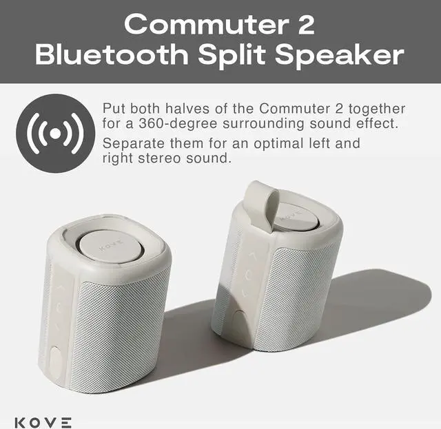 Alt view image 2 of 6 - KOVE Commuter 2 Portable Speaker - Stone Bluetooth Speakers, Wireless with HD Louder Volume, Deep Bass Subwoofer, Microphone, IPX7 Water Resistant - Perfect Boom Box for Home, Outdoor or Travel