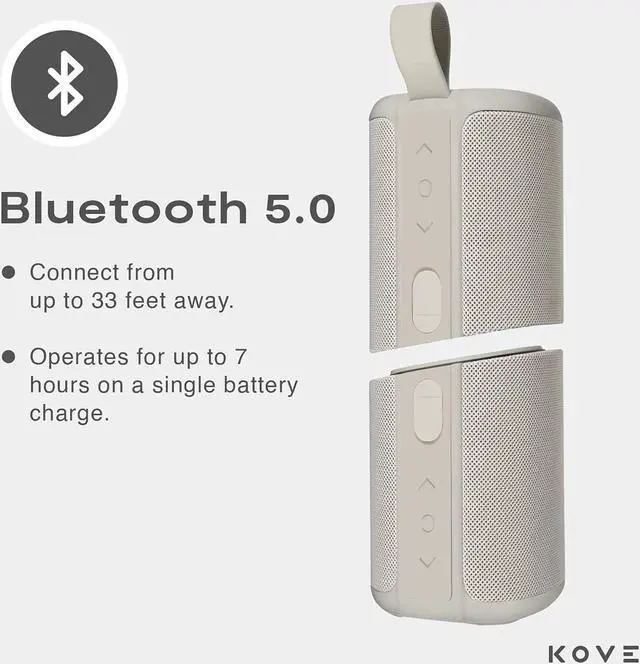 Alt view image 5 of 6 - KOVE Commuter 2 Portable Speaker - Stone Bluetooth Speakers, Wireless with HD Louder Volume, Deep Bass Subwoofer, Microphone, IPX7 Water Resistant - Perfect Boom Box for Home, Outdoor or Travel