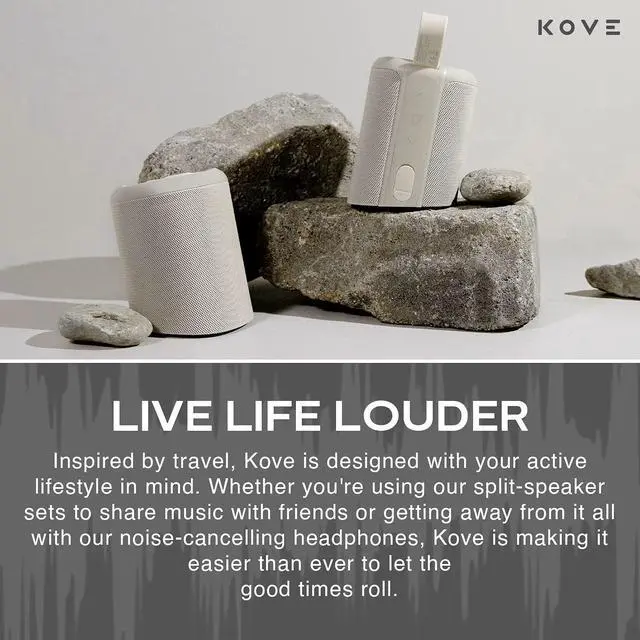 Alt view image 6 of 6 - KOVE Commuter 2 Portable Speaker - Stone Bluetooth Speakers, Wireless with HD Louder Volume, Deep Bass Subwoofer, Microphone, IPX7 Water Resistant - Perfect Boom Box for Home, Outdoor or Travel