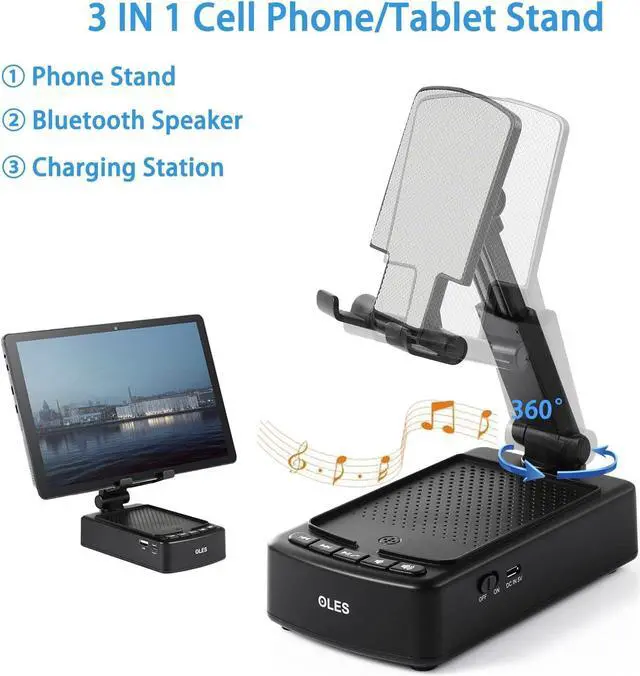 Alt view image 2 of 6 - Gifts for Men, OLES Mobile Phone Stand with Bluetooth for Him Dad Women Who Want Nothing, Adjustable Tablet Holder with Wireless Speaker, Tech Gadgets for Table Desk, Unique Ideal
