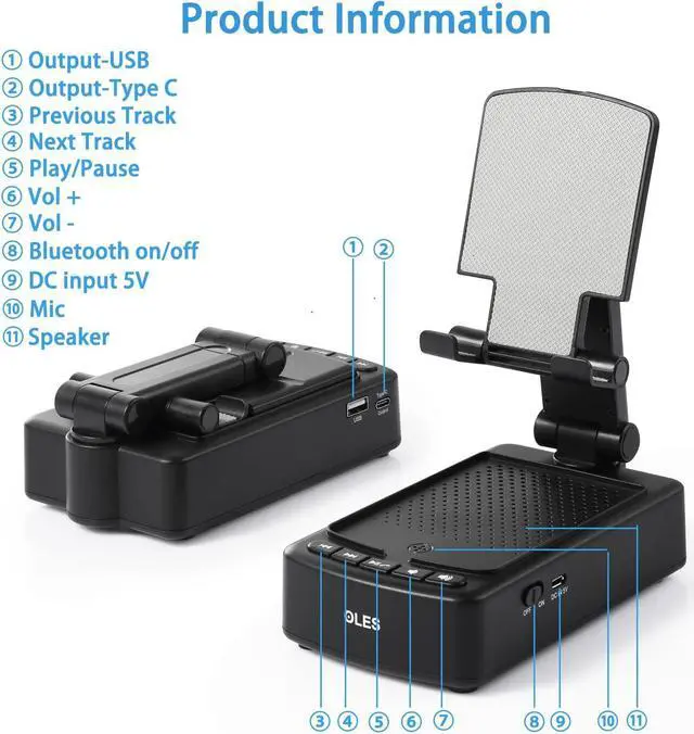 Alt view image 3 of 6 - Gifts for Men, OLES Mobile Phone Stand with Bluetooth for Him Dad Women Who Want Nothing, Adjustable Tablet Holder with Wireless Speaker, Tech Gadgets for Table Desk, Unique Ideal