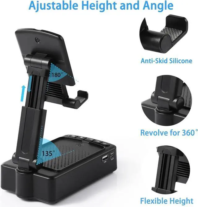 Alt view image 4 of 6 - Gifts for Men, OLES Mobile Phone Stand with Bluetooth for Him Dad Women Who Want Nothing, Adjustable Tablet Holder with Wireless Speaker, Tech Gadgets for Table Desk, Unique Ideal