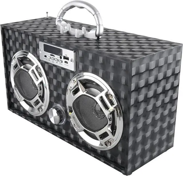 Alt view image 4 of 7 - Boombox Speaker with LED Lights  Retro Bluetooth Speaker w/Enhanced FM Radio - Perfect for Home and Outdoor (Black)