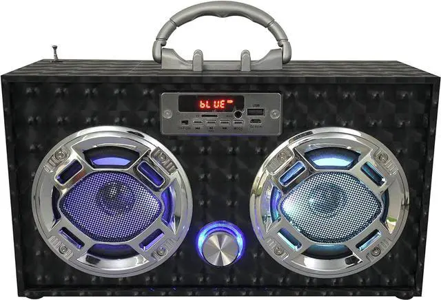 Alt view image 6 of 7 - Boombox Speaker with LED Lights  Retro Bluetooth Speaker w/Enhanced FM Radio - Perfect for Home and Outdoor (Black)